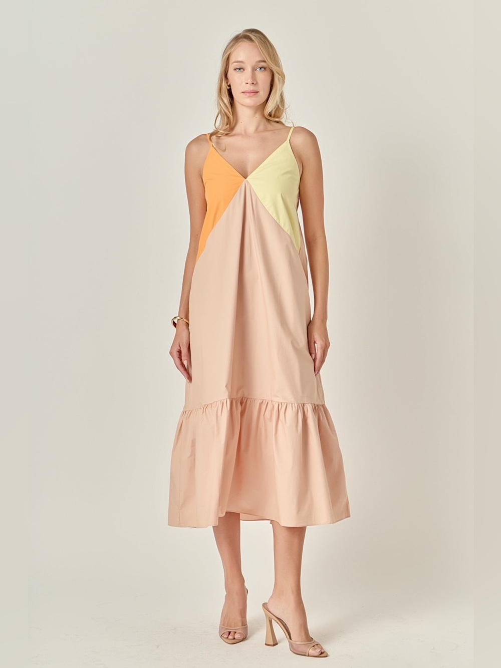 English Factory Colorblock Orange Multi Spaghetti-Strap Maxi Dress Size Medium